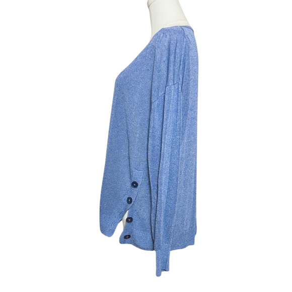 J Crew Women's Blue Deep V Neck Linen Button Hem Long Sleeve Sweater Large - Picture 6 of 9